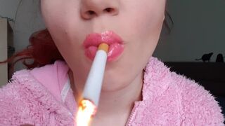 Giant Pink Lucious Lips Smoking Close up
