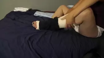 Diaper Slut with Leg Cast Wears Lycra