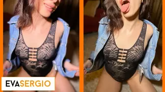 Gf in Denim Jacket gives Stranger a Perfect Oral Sex with Cumshot
