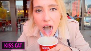 Public Agent - 18 Babe Blow Schlong in Toilet Wendis & Drink Coffe with Jizz / Kiss Cat
