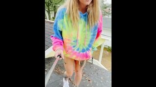 MILF Climbs on the Roof for Neighbors to see her Pee