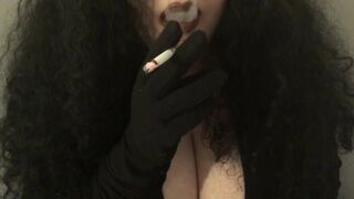 Busty Smoker | Sensual Smoking with African Gloves