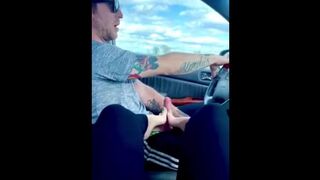 Giving Daddy a Footjob while he Drives
