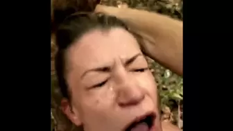 Deepthroat gagging bitch ex-wife spit on jizz swallow