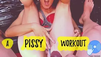 A PISSY Workout - SELF PEE and frenzy ANAL fuck before he CUMMING in my MOUTH