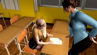 Lesbo Schoolgirl is seduced by the teacher on detention (Breast Expansion + 3D Animated Asian Cartoon)