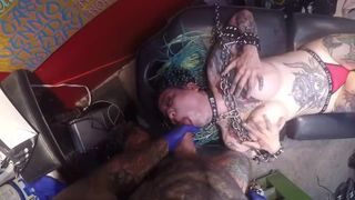 Oral Sex face tattoo monstrous boobs Japanese biker bondage metal punk chains bdsm