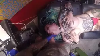Oral Sex face tattoo monstrous boobs Japanese biker bondage metal punk chains bdsm