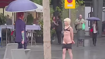 Lezdom Strawberry Blonde Milf Shows Youngster Bondservant Outdoor In Publi