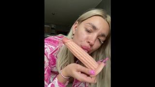 Sexy blonde enjoys to lick deep cock.