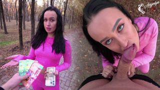 Fitness lady swallows for money outdoors - AnGelya.G