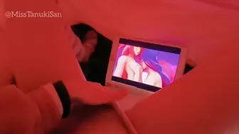 SELF PERSPECTIVE Kawaii Japanese chick touching herself watching lezbian porn anime wet Pink Cunt family are home