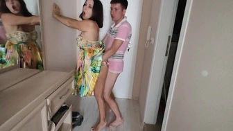 Double cum-shot of the neighbor's ex-wife while her boy jerks off at home!