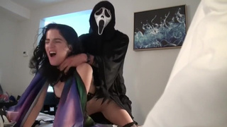 Ghostface rides a slutterfly - masked dom mounts squirt queen Vanessa Cliff