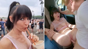 Festival Chick Pounded Hard in Campervan!!! Double SPERM to Gigantic Squirting Twat