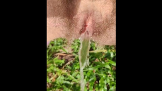 Alluring Milf Pees in the Grass. Look at her Hairy Twat Сlose up. Outdoor Pissing plus Slow Motion