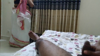 Desi Cute MILF stepmom helps stepson by watching him masturbation