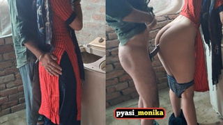 Huge bum Indian desi milf maid gets hard core fucking in standing doggy styel by her owner.