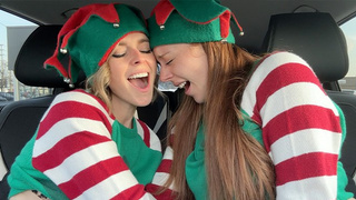 Nadia Foxx & Serenity Cox as Horny Elves cums in drive thru with remote controlled vibrators / 4K