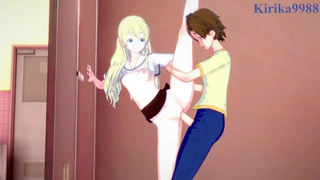 Olivia and Chisato Higuchi have intense futanari sex in the restroom. - Asobi Asobase Cartoon three