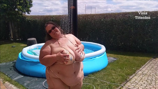 slomo SSBBW with big natural breasts tiny bikini shower - by Viola Tittenfee