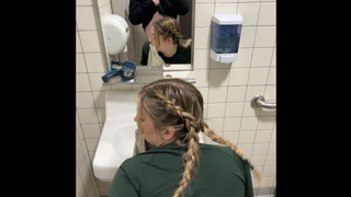 Blonde lady gets railed in public campsite bathroom