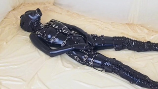 OnlyFans teaser - Dark latex catsuit with integrated vaginal and anal condoms!