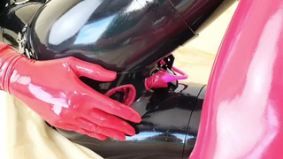 OnlyFans teaser - Anal fun in latex catsuit with integrated vaginal and anal condoms!