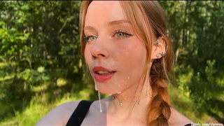 BEST oral sex in the FOREST from a Blonde with Green eyes