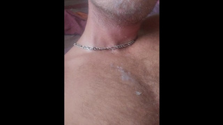 Jerking off my monster schlong and ejaculating a rope of spunk onto my face