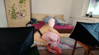 Amatuer MILF does yoga naked, hairy snatch, humongous bum, giant boobs.
