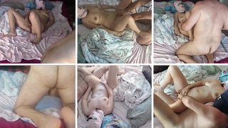 Sweet amatuer lovers erotic massage with oil on the body.