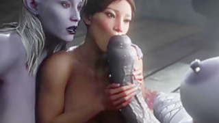 Hard 3d futanari double penetration and facial cumshot for mature MILF with huge boobs