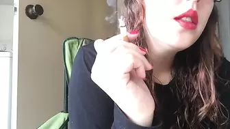 Goddess D Sexy Brunette Close up Smoking Cork Tip - Shaky - Nicotine Fit