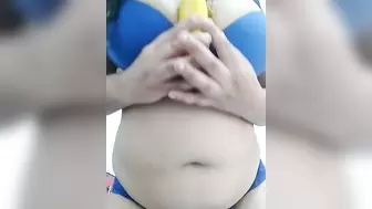 Sexy Brunette Wiggling and Putting Cucumber