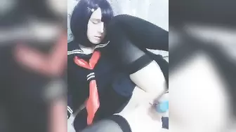 Modest Schoolgirl Shows her Pussy~cums when the Dildo Inside~