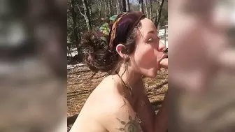 Hippie Babe Sucks Wood in the Woods