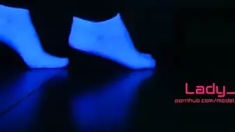 Mistress Show Pretty Feet in White Socks in Neon Light, Foot Worship POINT OF VIEW